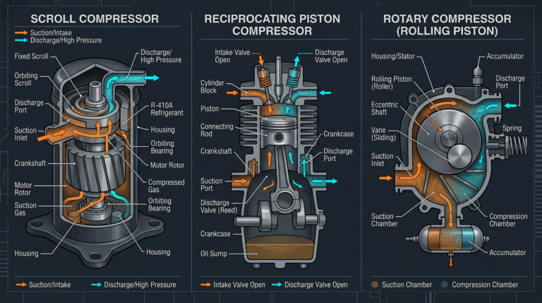 Diagram: HVAC Compressors: Scroll, Reciprocating, and Rotary Types