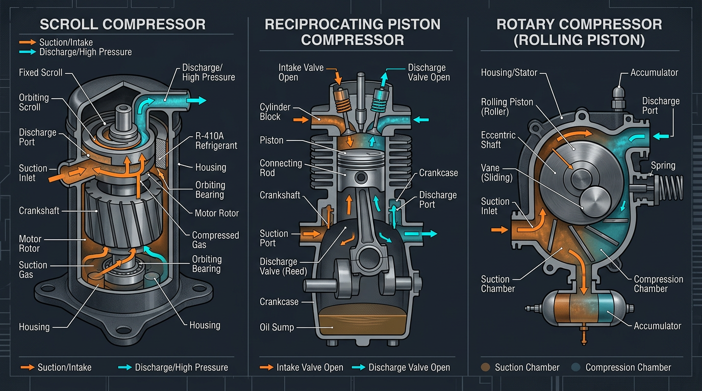 HVAC Compressors: Scroll, Reciprocating, and Rotary Types - HVAC.best
