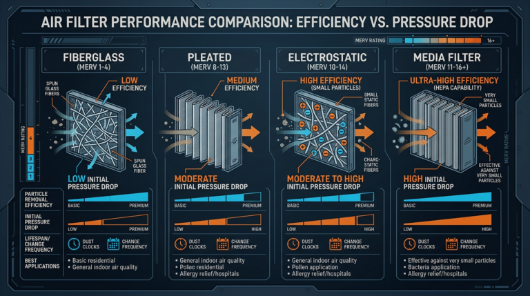 Diagram: HVAC Filter Types: Fiberglass, Pleated, Electrostatic Compared