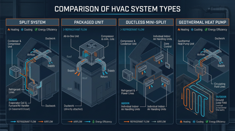 Diagram: HVAC System Types: Split, Packaged, Mini-Split, and Geothermal
