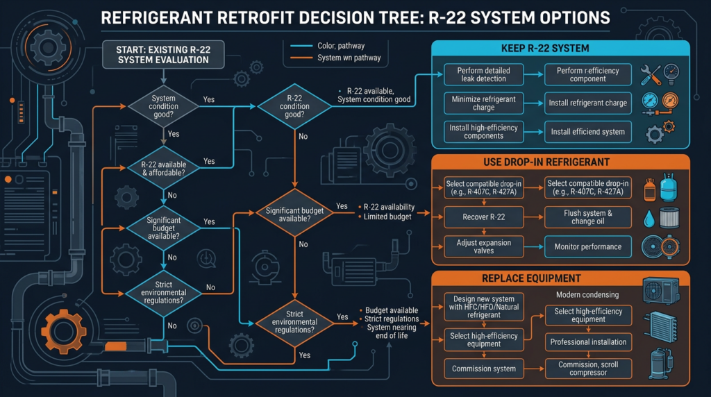 Diagram: R-22 Retrofit Options: Drop-In Replacements and System Changes