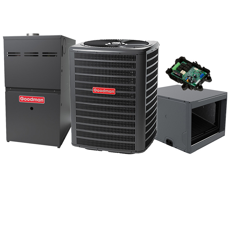 Goodman 1.5 Ton 14 SEER2 60000 BTU 80% Two-Stage Gas Furnace With R32 Air Conditioner Condenser And Coil System - Upflow