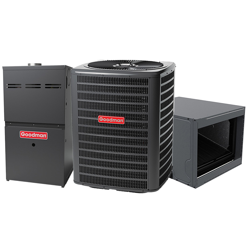 Goodman 2 Ton AC And 60000 BTU 80% AFUE Gas Furnace System | 15.2 SEER2 AC | Multi-Speed ECM Low NOx Furnace | Horizontal | R32