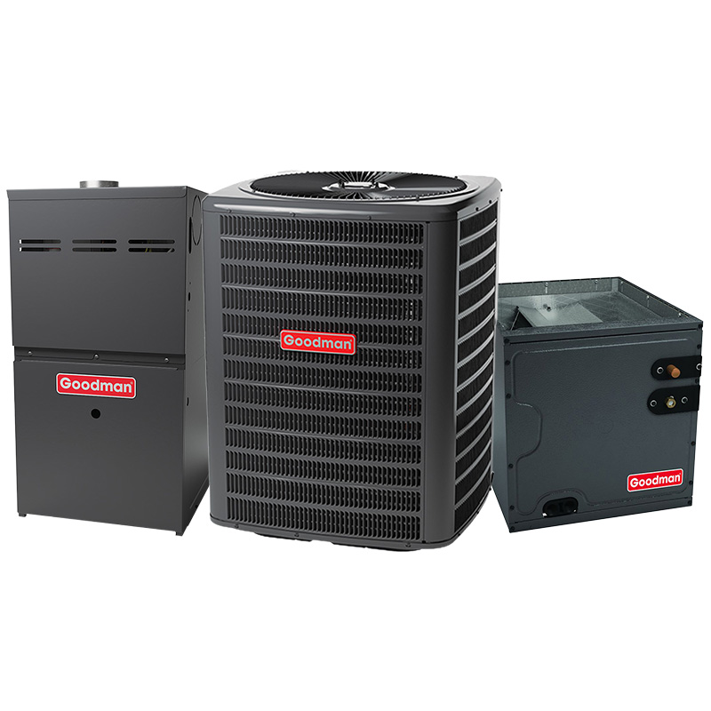 Goodman 2.5 Ton AC And 80000 BTU 80% AFUE Gas Furnace System | 15.2 SEER2 AC | Multi-Speed ECM Low NOx Furnace | Upflow | R32