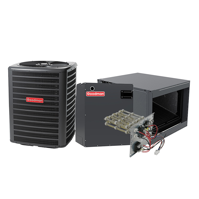 Goodman AC & Air Handler | 2 Ton 18.5 SEER2 2 Stage AC With Electric Heat - Horizontal R32 | For Very Mild Winter Climates