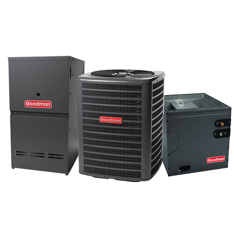 Goodman 3 Ton Dual Fuel Hybrid Heat Pump System – 80000 BTU Gas Furnace, 80% AFUE, 14.5 SEER2, Downflow, R32
