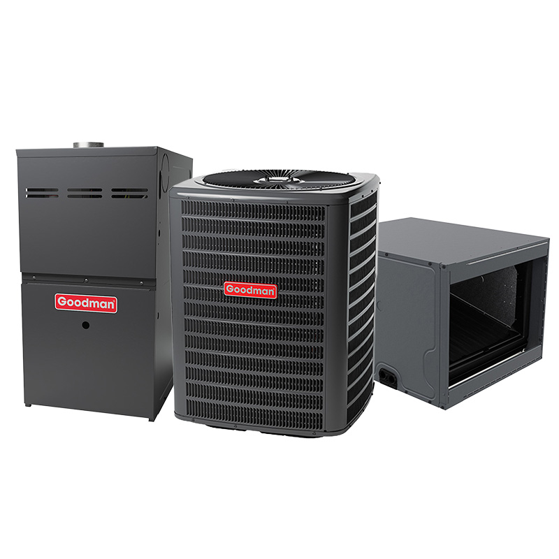 Goodman 3 Ton Dual Fuel Hybrid Heat Pump System – 60000 BTU Gas Furnace, 80% AFUE, 14.5 SEER2, Horizontal, R32