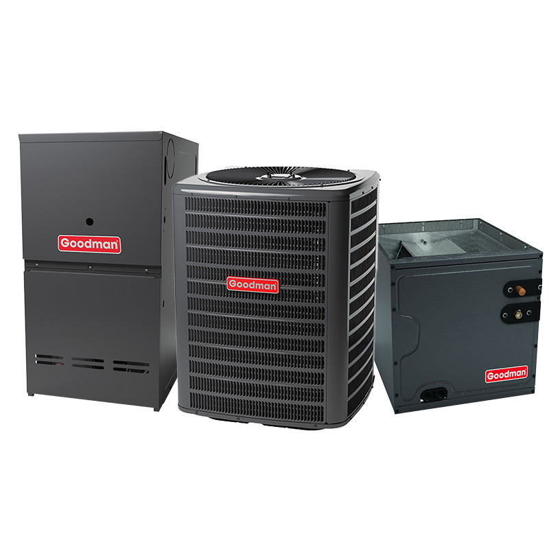 Goodman 3 Ton Dual Fuel Hybrid Heat Pump System – 60000 BTU California Low NOx Two Stage Gas Furnace, 80% AFUE, Downflow, 14.5 SEER2, R32