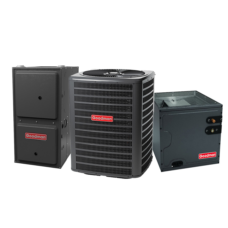 Goodman 2 Ton Dual Fuel Hybrid Heat Pump System – 40000 BTU California Ultra-Low NOx Gas Furnace, 80% AFUE, 14.5 SEER2, Upflow, R32