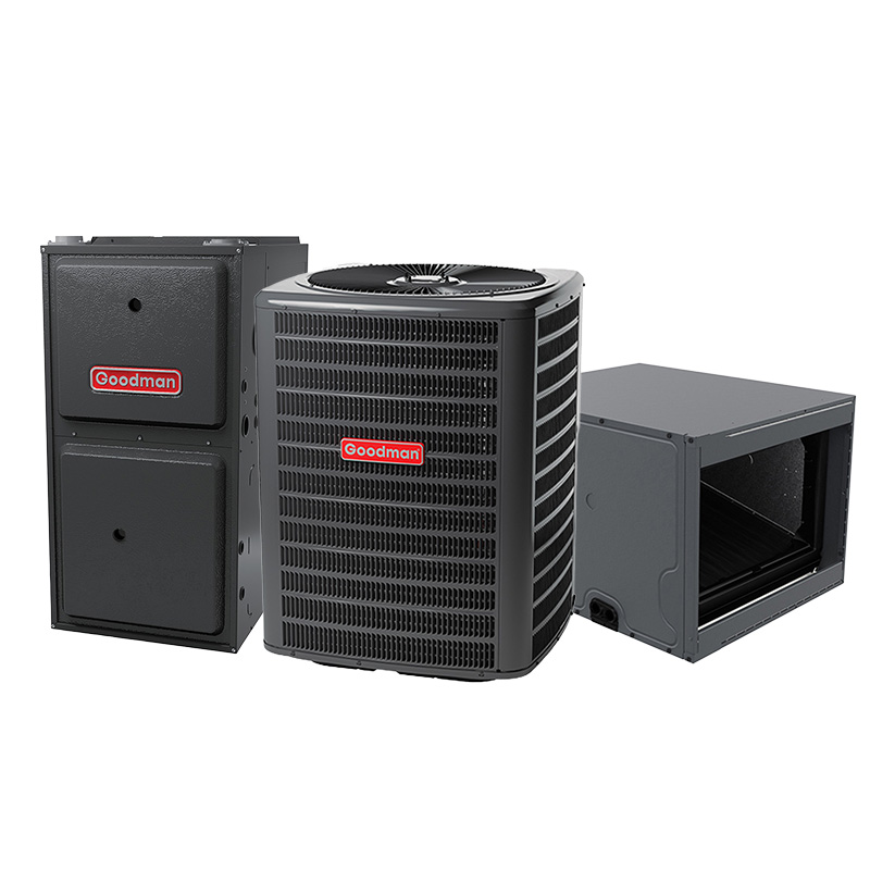 Goodman 2 Ton Dual Fuel Hybrid Heat Pump System – 80000 BTU Gas Furnace, 96% AFUE, 15.2 SEER2, Horizontal, R32