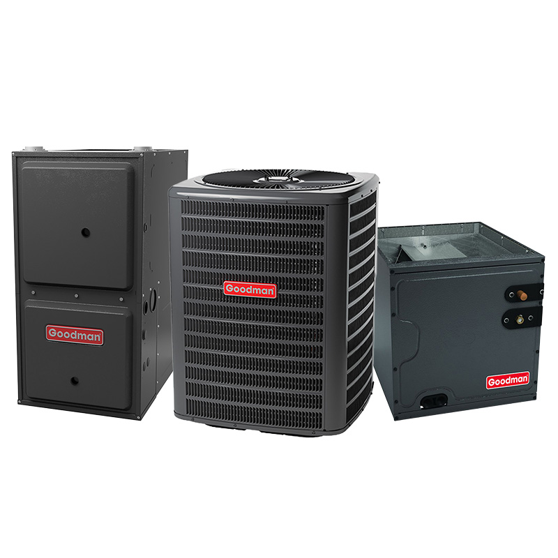 Goodman 2 Ton 16 SEER2 AC & Gas Furnace System – Two Stage Variable-Speed, 40000 BTU Gas Furnace, 96% AFUE, Downflow, R32