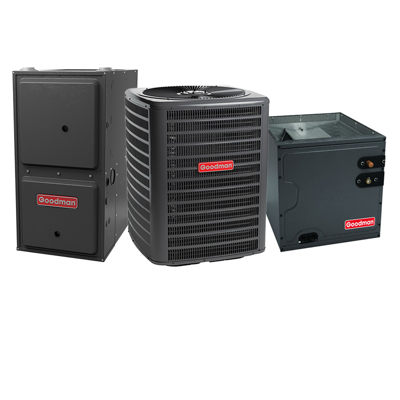 Goodman R32 2 Ton 14 SEER2 60000 BTU 80% Two Stage 9-Speed ECM Gas Furnace and Air Conditioner System - Upflow