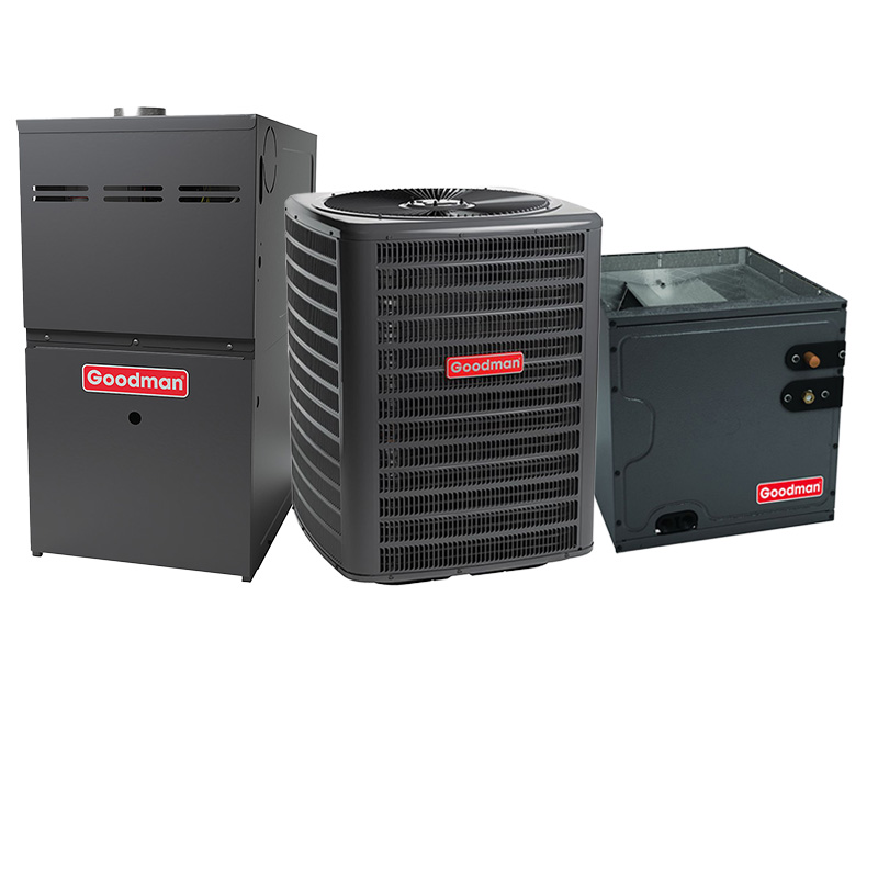 Goodman Furnace And Air Conditioner 2.5 Ton 15.2 SEER2 AC With 80000 BTU 80% AFUE Multi-Speed ECM Gas Furnace System - Upflow | R32