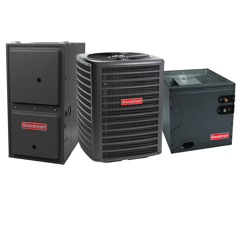 Goodman Furnace And Air Conditioner 4 Ton 15.2 SEER2 AC With 80000 BTU 80% AFUE Two Stage Multi-Speed ECM Gas Furnace System - Low NOX For California Downflow | R32