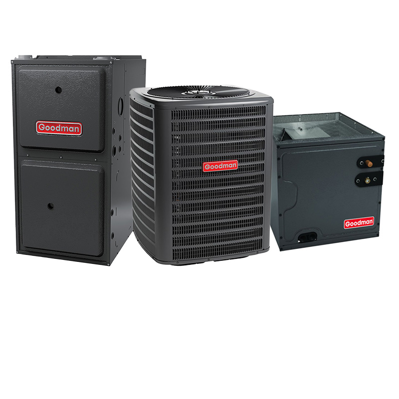 Goodman Furnace And AC - 5 Ton 14 SEER2 AC With 120000 BTU 96% AFUE Two Stage Multi-Speed ECM Gas Furnace System - Upflow | R32